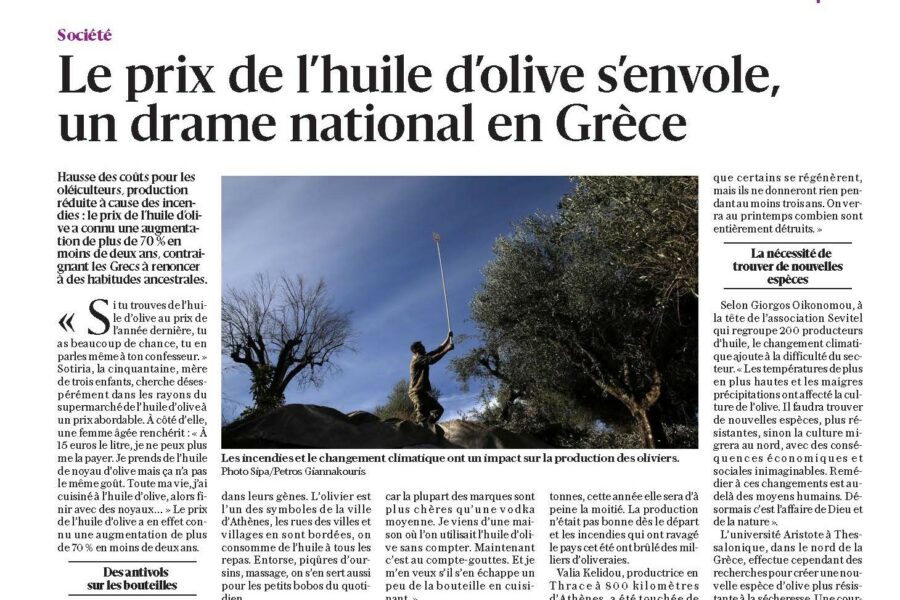 Le prix de l’huile d’olive s’envole, un drame national en Grèce.