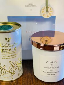 bougie naturelle thym et son bidon huile d'olive cretoise